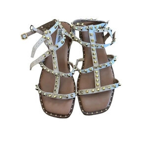 Steve Madden Bone Ivory Gladiator Gold Studs Sunnie Sandal Size 8